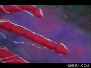 Monstruo tentáculos follando hentai slick calvo coños en orgía
