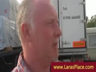 Naughty mature lady in stockings up for truck driver cock